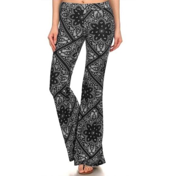 Shosho Small Palazzo Leggings Pants Blue Paisley Print Flared Pull On Stretch - Picture 1 of 8